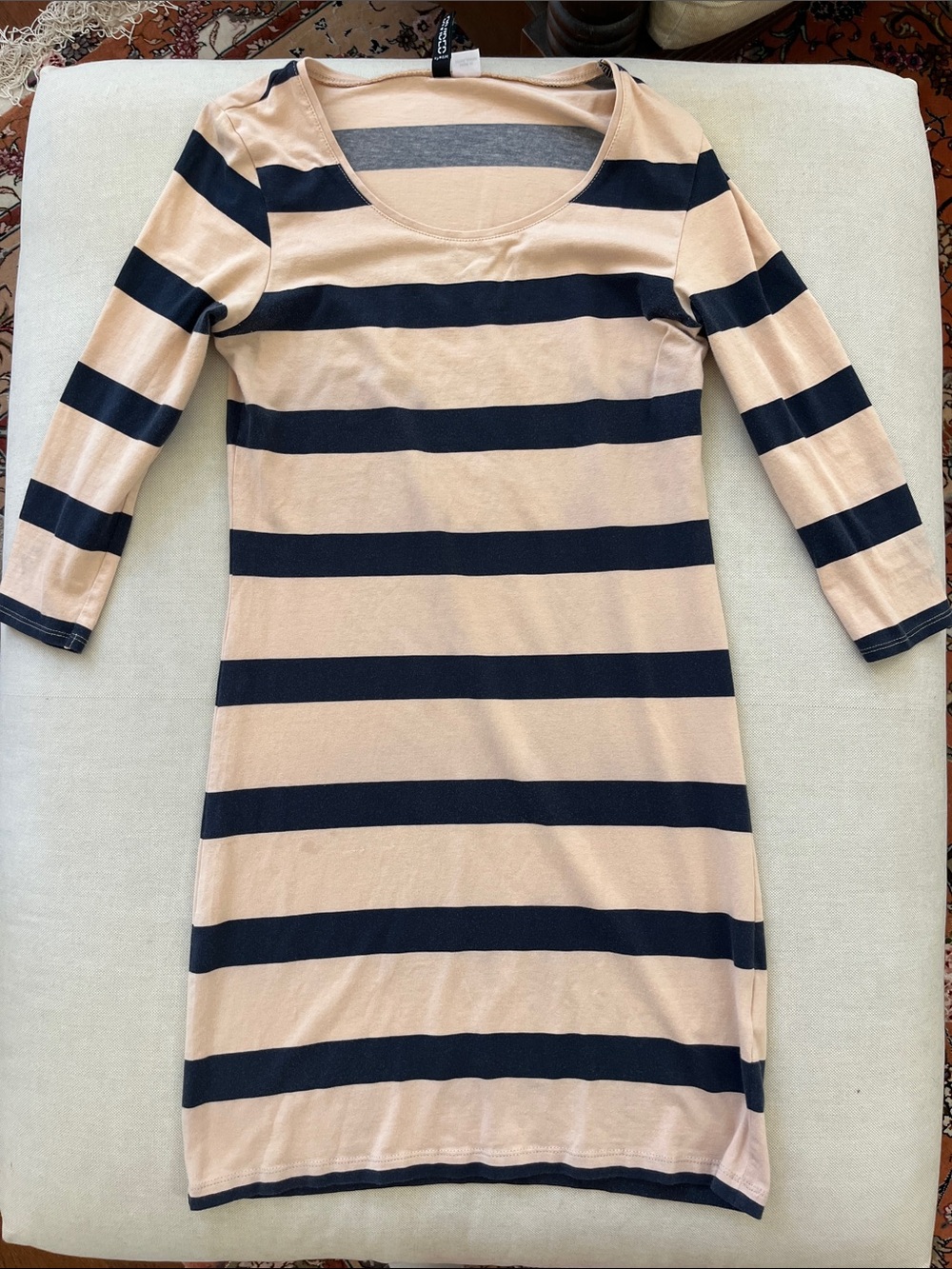 Striped Beige and Black Scoop Neck Women's Dress- H&M